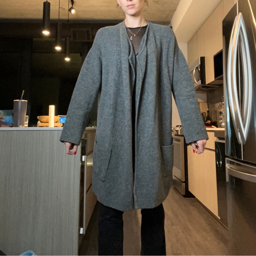 Theory Gray Wool Yak Blend Open Front Cardigan Ja… - image 2